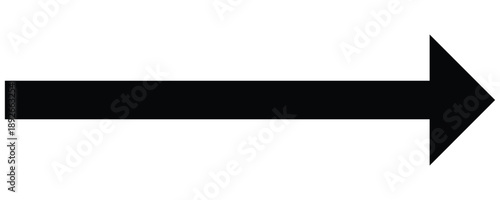 Black long arrow pointing to the right side . Straight long arrow icon, right thin line, black cursor, horizontal element icon for graphic design . Isolated on white background. 
