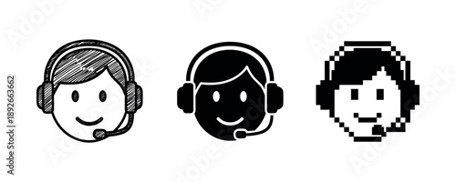 Illustration of male customer service avatars with headsets in various styles