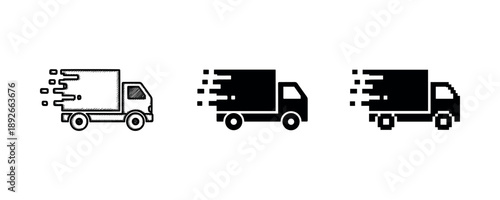 Set of fast delivery truck icons in various styles