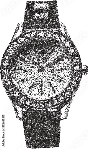 Clock retro y2k stipple design time halftone brutalist urban vector png with clear background, watch 2000s photocopy grunge tattoo gen z effect