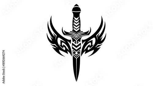 Tribal dagger with sharp blade and ornate hilt design.