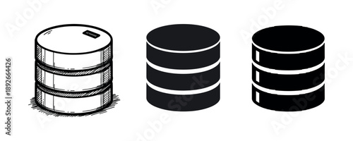 Triple barrel icons: sketch, solid, and silhouette styles