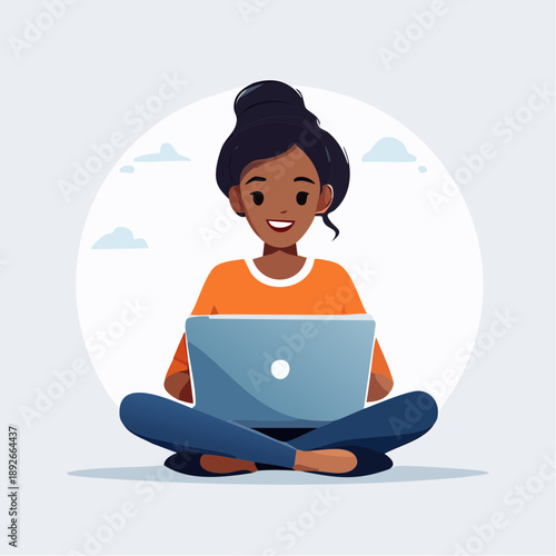 Woman Sitting with Laptop in Meditation Pose