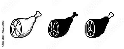 Evolution of ham image styles: sketch, silhouette, pixel art