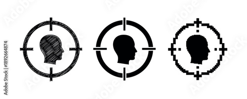 Three silhouette target symbols with male profiles in different styles