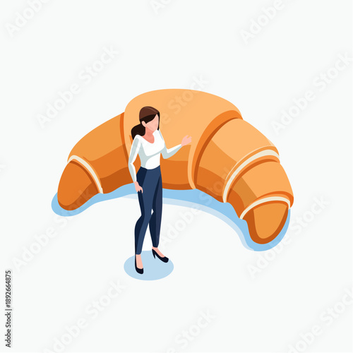 Woman Standing Next to a Croissant