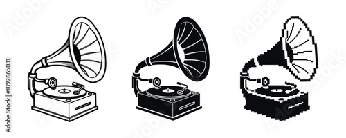 Vintage gramophone icon set: classic music symbols and retro design elements