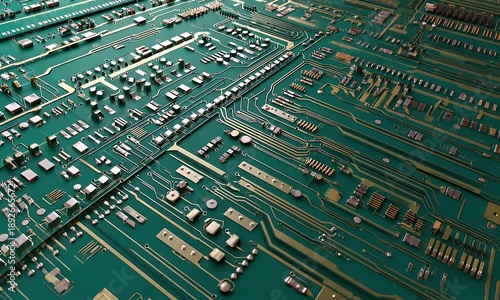 Complex circuit board design revealing the intricate pathways and components of modern tech