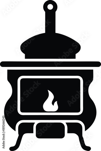 Cast iron stove silhouette vector art illustration and minimal black and white design