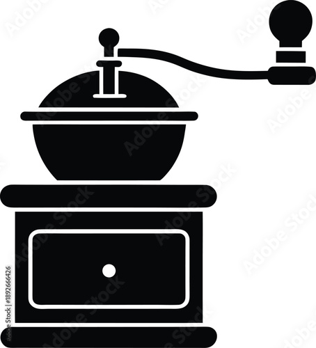 Coffee grinder hand crank silhouette vector art illustration and minimal black and white design