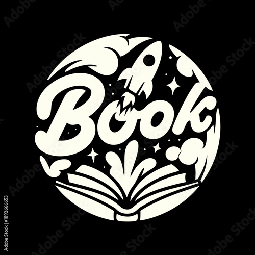 Circular rocket logo, space launch, innovation, exploration symbol