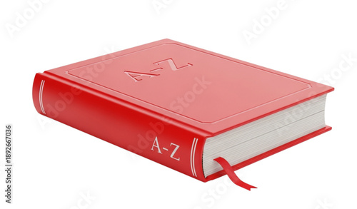 Red dictionary book A–Z 3D render isolated on white