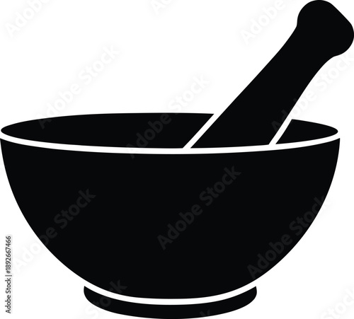 Mortar and pestle vintage silhouette vector art illustration and minimal black and white design