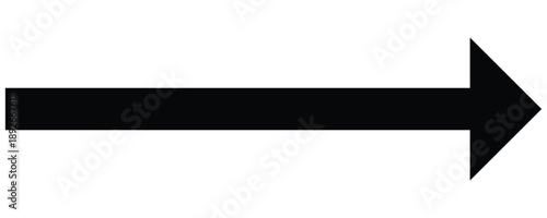 Black long arrow pointing to the right side . Straight long arrow icon, right thin line, black cursor, horizontal element icon for graphic design . Isolated on white background. 
