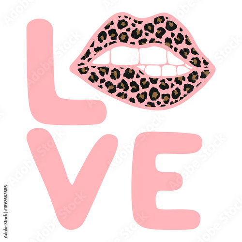 Graphic Illustration of Leopard Print Lips Forming the Word Love