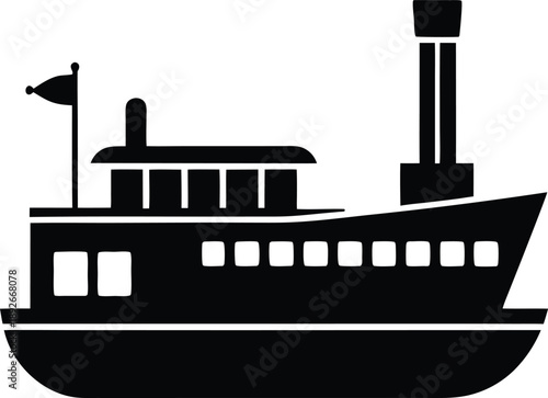 Steam boat model silhouette vector art illustration and minimal black and white design