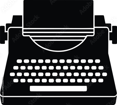 Typewriter silhouette vector art illustration and minimal black and white design