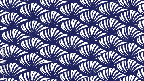 Seamless vector pattern of flowing blue and white petals in a repeating floral design for backgrounds and textures