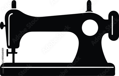 Vintage sewing machine silhouette vector art illustration and minimal black and white design