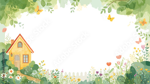 Spring landscape with house Frame
