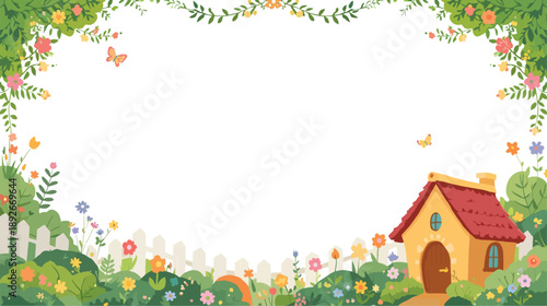 Spring landscape with house Frame