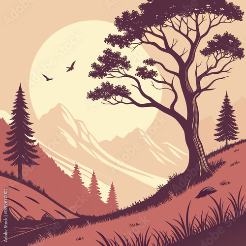 Gravity Bending Landscape with Curved Horizon Abstract Art