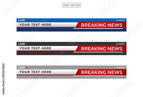 Breaking news.  blue black silver banner with white text isolated on transparent background. Vector illustration.