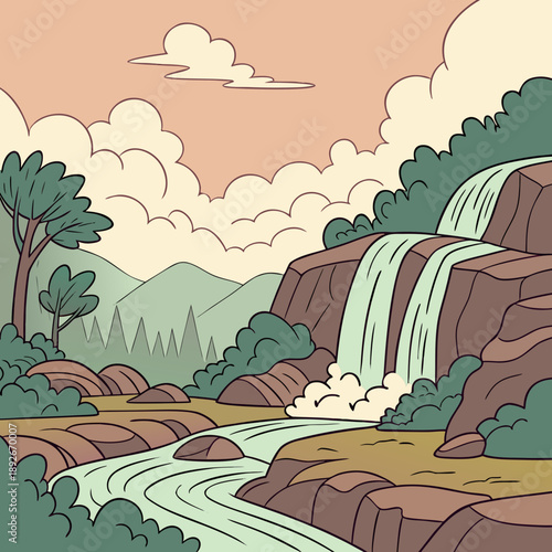 Gravity Free Valley with Hovering Elements - Surreal Scene