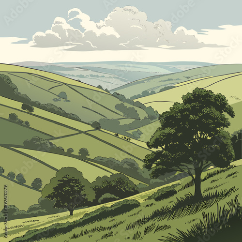 Layered Hill Contours in Soft Summer Light