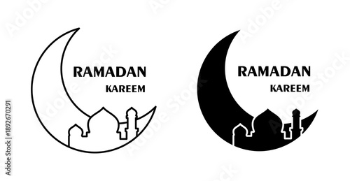 Ramadan Kareem Crescent Moon and Mosque Vector Typography Design
