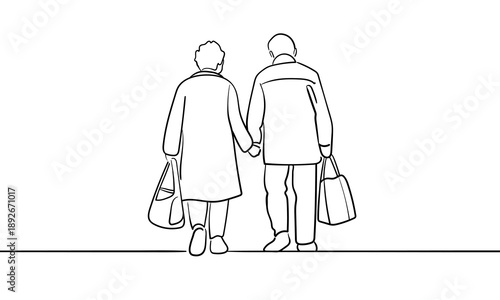 Grandparents together continuous line art drawing isolated on white background. Love line art drawing. Vector illustration