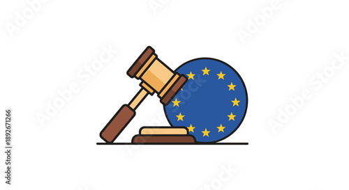 European Union Symbol and Judge Gavel for Legal Justice and Government Regulation Concept