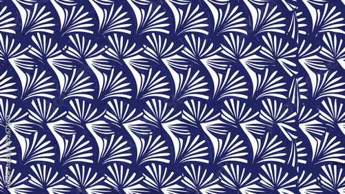 Seamless vector pattern of abstract palm leaves in blue and white hues for design