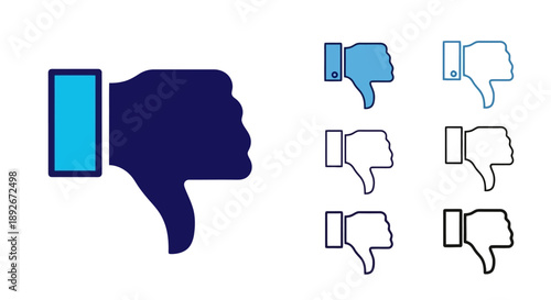 A large dark blue thumb down icon is displayed on the left, with a smaller set of outline thumb down icons on the right.