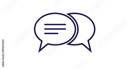 Two overlapping speech bubbles, one with horizontal lines representing text, symbolizing communication and conversation.