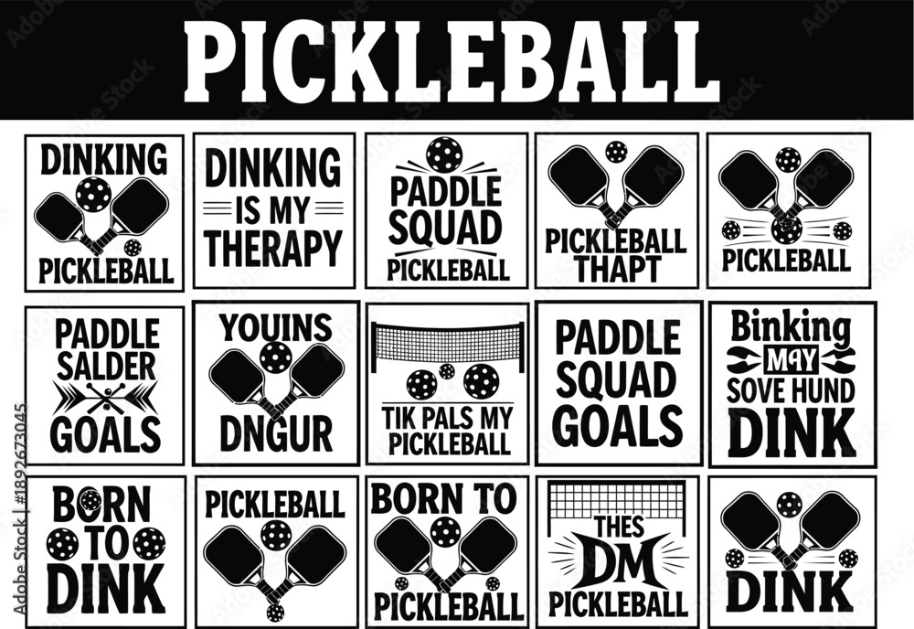 Fototapeta premium Pickleball SVG Bundle with Fun Sayings and Graphics for Apparel and Decor