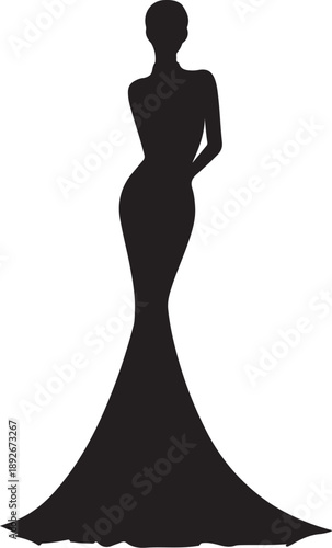 Silhouette of a woman in a long dress  vector illustration
