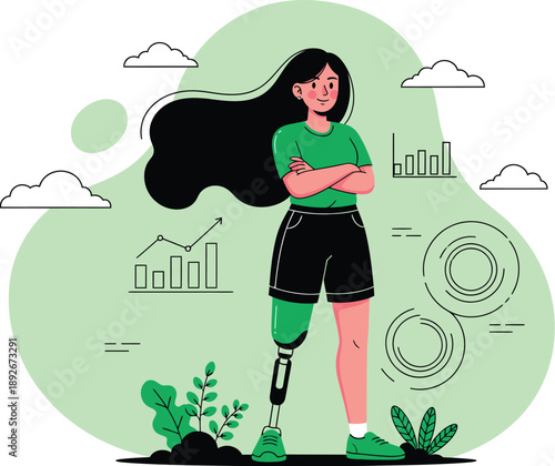Confident Woman with Prosthetic Leg and Flowing Hair, Symbolizing Resilience