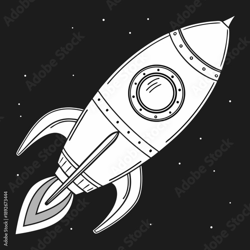 Simple Space Rocket with One Window: Flat Vector Art