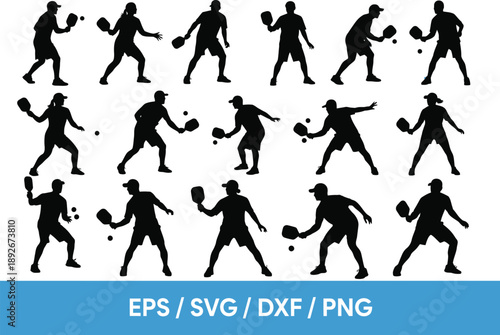 Pickleball Player Silhouettes: Action Poses for Sports and Recreation Graphics