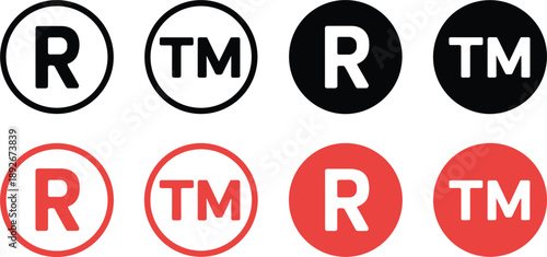 Trademark Registered Symbols RTM Icons Red and Black on White vector illustration