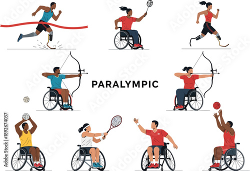 Paralympic Sports Illustrations: Athletes with Disabilities Competing in Various Events