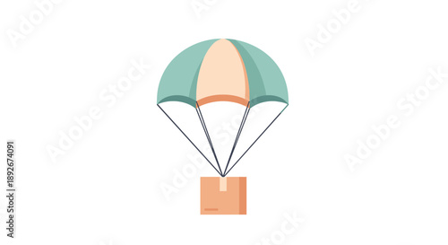 Flat style delivery parachute with package icon for logistics and shipping