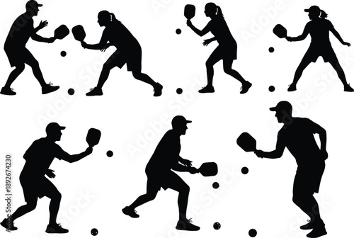 Pickleball Players Silhouettes: Action Poses for Sports and Game Graphics