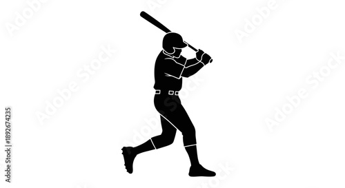 Silhouette of baseball player swinging bat: athletic action pose design