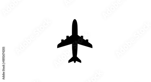 Silhouette of airplane icon: minimalist aircraft design on white background for travel and aviation themes