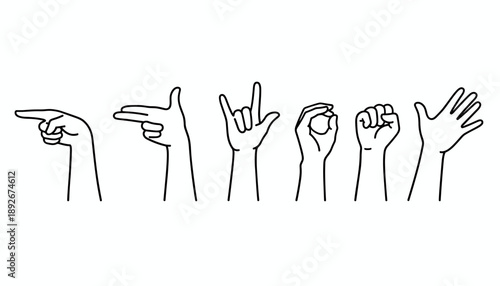 Hand gestures line art: communicative symbols and expressions illustration