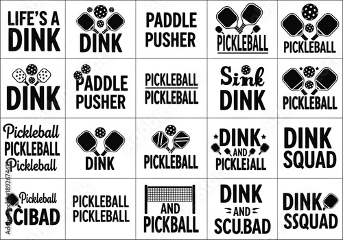 Pickleball SVG Bundle: Collection of Playful Designs and Quotes Like 'Life's a Dink', 'Dink Squad', and Court Graphics