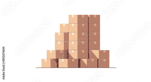 Pyramid of cardboard boxes on white background