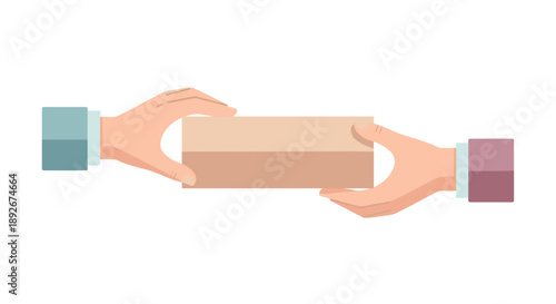 Human hands passing a blank card in minimalist flat style